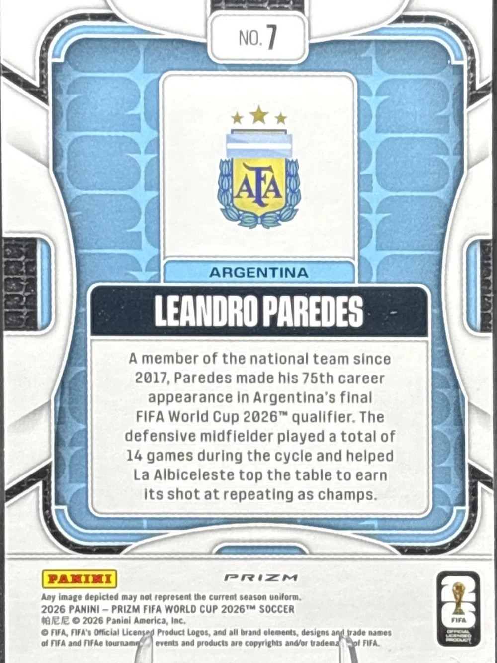Panini Prizm Leandro Paredes Soccer Trading Card - Silver Prizm